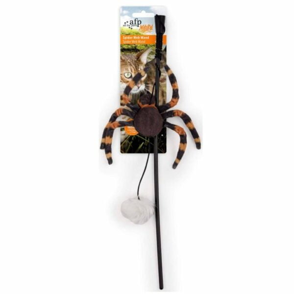 katzenspielzeug katzenangel spinne natural instincts spider web wand braun orange