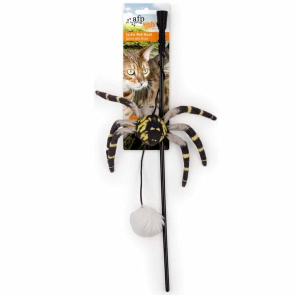 katzenspielzeug katzenangel spinne natural instincts spider web wand gelb schwarz