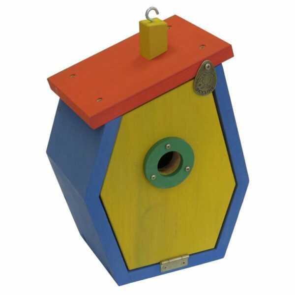nistkasten vogelhaus meisenkasten nisthoehle nisthilfe startup aus laerchenholz rot blau gelb