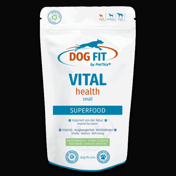 VITAL health Superfood-Ergänzung für Hunde | Mit Vitalpilzen, Ginseng & natürlichen Antioxidantien | Vegetarisch & ohne Zusätze | DOG FIT by PreThis® 120g