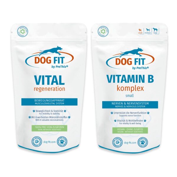 Wirbelsäule, Nerven & Bänder Kombiset Hunde | Bandscheiben, Sehnen | VITAL regeneration & VITAMIN B | DOG FIT by PreThis ohne Zusätze | 120 Kapseln