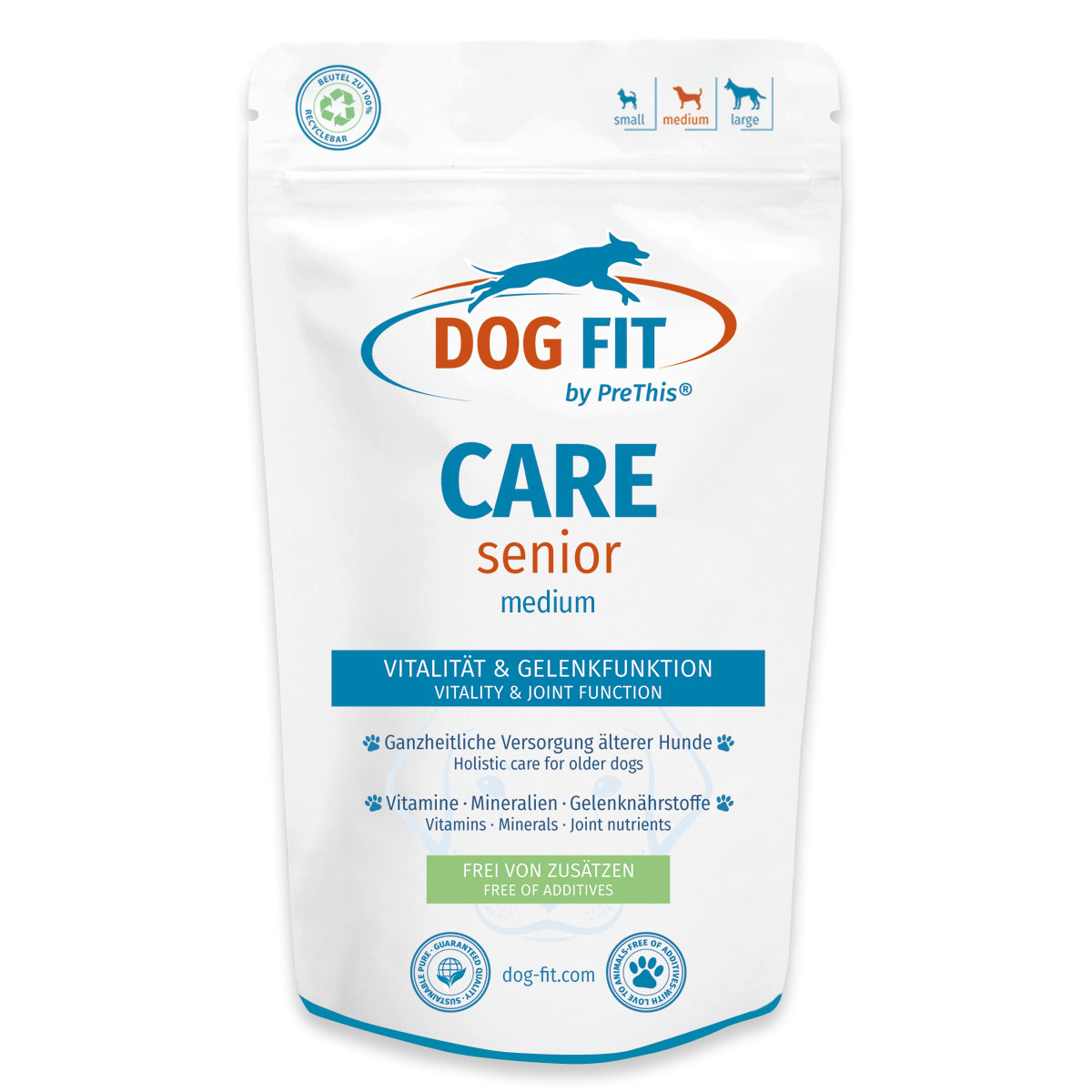 Vitalität & Gelenke | Ergänzung für ältere Hunde CARE senior | Wirbelsäule, Knochen, Augen, Stoffwechsel | DOG FIT by PreThis | 10-25kg | 60 Kapseln 1 Vitalität & Gelenke | Ergänzung für ältere Hunde CARE senior | Wirbelsäule, Knochen, Augen, Stoffwechsel | DOG FIT by PreThis | 10-25kg | 60 Kapseln