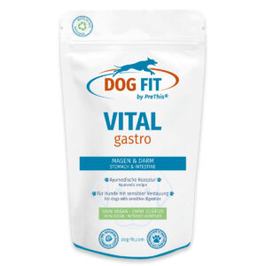 VITAL gastro: Bei Übersäuerung, weicher Kotkonsistenz & Aufstoßen | Magenschutz für Hunde | Vegan, präbiotisch, ohne Zusätze | DOG FIT by PreThis 80g
