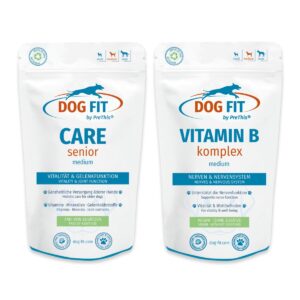 Senior Hunde Aufbaukur 10-25kg | CARE senior & VITAMIN B Nahrungsergänzung Set für Nerven & Gelenke | DOG FIT by PreThis | 120 Kps.