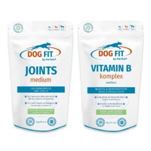 Vitamin B12 & Gelenkkur für mittelgroße Hunde 10-25kg | JOINTS & VITAMIN B Set mit Biotin | DOG FIT by PreThis | 120 Kps.