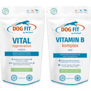 Bandscheiben Kur für mittelgroße Hunde 10-25kg | VITAL regeneration & VITAMIN B mit Kollagen & L-Lysin | DOG FIT by PreThis | 120 Kps.