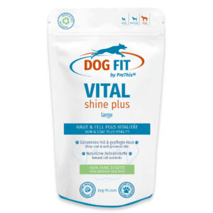 Fellpflege bei Schuppen & trockener Haut, große Hunde ab 25kg | VITAL shine plus mit Astaxanthin | DOG FIT by PreThis | 60 Kps.